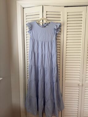 English Factory Light Blue Maxi Dress with Ruffle Sleeves